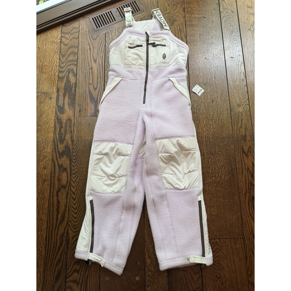 Free People FP Movement Hit the Slopes Fleece Overalls Rose Quartz Combo Small